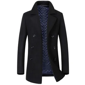Erkek moda Palto 2017 Kış çift yün trençkot ceket Erkek rahat ceket Mont Kabanlar erkek yün kruvaze