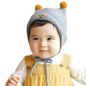 Sonbahar Kış Sıcak Pamuk Şeker Renk Sevimli Bebek Şapka Kız Çocuk Bebek Bebek Çocuk Şapkaları