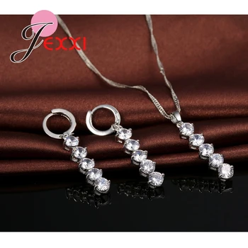 JEXXİ Moda 925 Gümüş Afrika Kristal Uzun Püskül Damla Kolye Earrrings Brincos Yaka Düğün Takı Setleri
