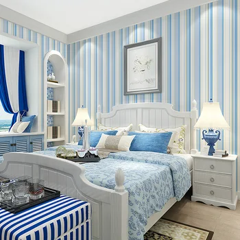 Modern Sade Ev Dekorasyonu Mavi Beyaz Dikey Duvar Çocuklar için Olmayan 3D Oturma Odası Yatak Odası Duvar Kağıdı dokuma duvar Kağıdı Rulo Çizgili-