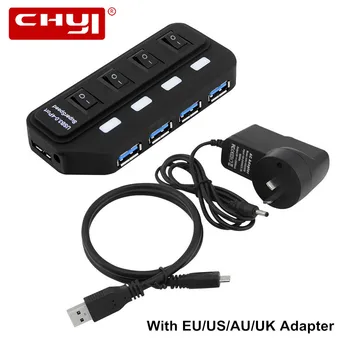 USB Kablosu (AB/ABD/İNGİLTERE/AU Plug Güç Adaptörü 4 Port USB Hub Süper Hızlı USB 3.0 Hub/Bireysel LED kapatır