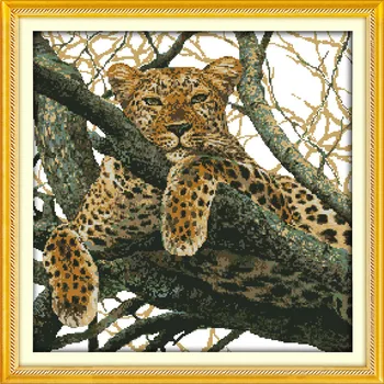 Çita Kaplan leopar resimleri tuval DMC 14CT 11CT Çince Çapraz Dikiş Nakış baskılı sayılır Nakış kitleri Setleri