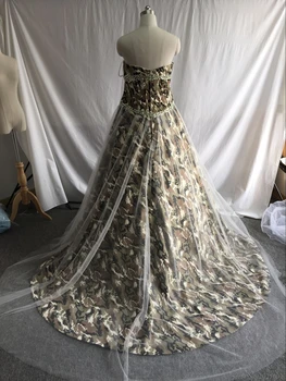 Hisse senedi Gerçek Resimler Kamuflaj Düğün 2017 Tatlım Camo Elbiseler Uzun elbise Boncuk Gelinlik Balo