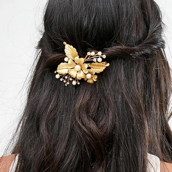 Kadın Başını Aksesuarlar İçin 2017 Yeni Sıcak Moda Vintage Altın Çiçek Büyük Hairgrips Beyaz İnci Kristal Saç Tokası Takı Çekicilik
