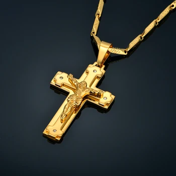 İsa Kolye Altın Rengi Erkek Kadın Takı Paslanmaz Çelik Zincir Katolik Haç Erkek Kolye 999 Kolye Haç