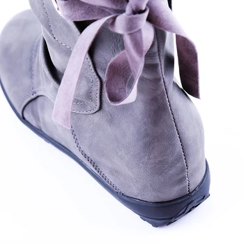 -Ortalarına Kadar-Kadın Kış Çizme Dantel Buzağı Sağlam Takozlar Artan Ayakkabı Kadın Bayan Casual Deri Çizme Moda BOTAŞ Mujer Yükseklik Boot