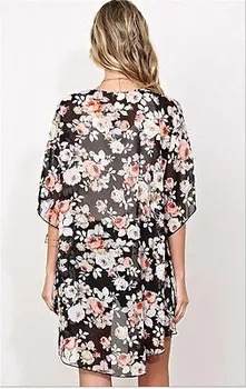 Sıcak Yaz Bayan kadın Siyah Çiçek desenli Yarım Kol Şifon Gömlek Boyutu S M L XL