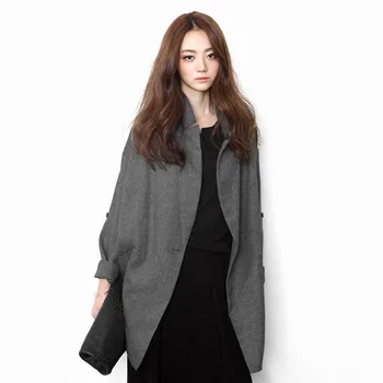 Ceket S-XL Sonbahar Kış Yeni Moda Kadın Gevşek Uzun Kollu Ceket Uzun Ceket