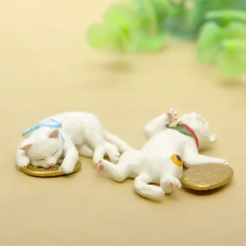 Kawaii Şanslı Kedi Minyatür Heykelcik Bonsai Dekorasyon mini peri bahçe hayvan heykel reçine zanaat Ev Süsleme hediye TNA170