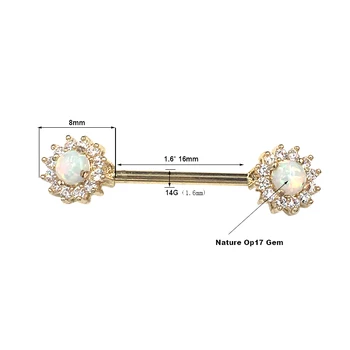Delici 2 adet/Lot Opal Nipple Piercing Takı 1.6*16 316 L Cerrahi Çelik Yangın Opal Meme Halka Piercing Takı Halterler