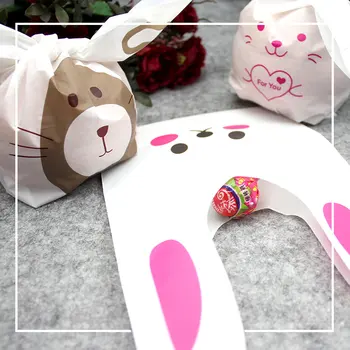 50pcs/düğün dekorasyon, şeker paketleme, Takı Ambalaj ve Ekran İçin Plastik Sevimli Karikatür hediye çantası Sevimli Tavşan Kulak Çanta seti