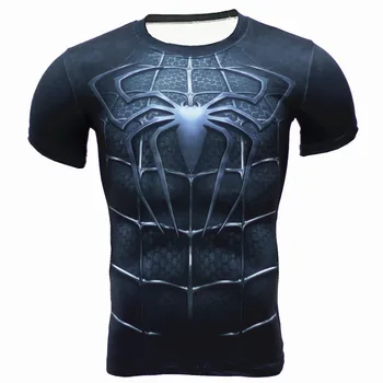 3D yeni Moda Elastik Sıkıştırma Gömlek Erkek süper Kahraman Örümcek Adam Kafatası Aktif Anime T-Shirt Vücut geliştirme Fitness Shirt Tee Tops