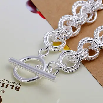 Toptan Gümüş bilezik kaplama,925 moda Gümüş takı çekicilik kadın/erkek SB023 için yuvarlak bağlantı zinciri Bilezik bilezik