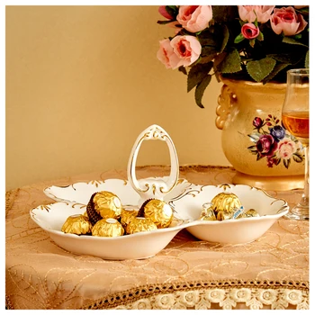 Avrupa ücretsiz kargo tarzı Seramik kurutulmuş meyve tepsisi moda tatlı tabağı aperatif tabağı moda altın tabak aperatif tepsisi