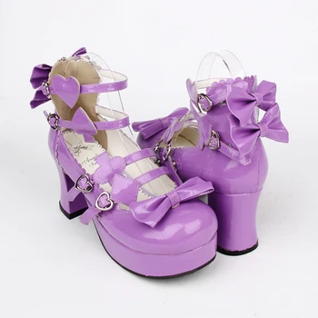 Harikalar Poker Serisi Yüksek Topuk Fiyonklu Ayakkabı Japon Harajuku Gothic Lolita Cosplay Ayakkabıları Alice