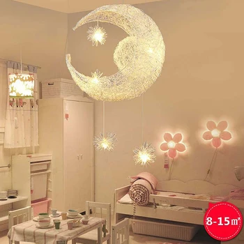 Modern Çocuk Yatak Odası Aydınlatma ASCELİNA Ay ve Yıldız Kolye Işıklar Çocuk Odası Oturma Odası Ev Dekorasyonu için Alüminyum Lambalar