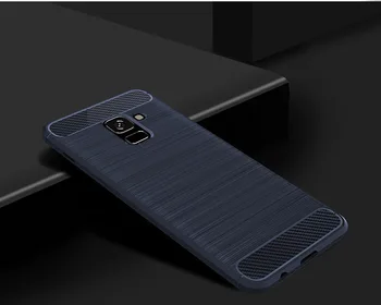 Galaxy A8 2018 Silikon Yumuşak SIFIRLAMA Fırçalanmış Karbon Fiber Doku Kapak sfor Samsung A8 2018 Dava Samsung için QAZ Maggie Durumda