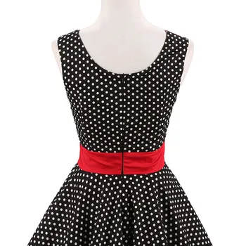 JLİ MAYIS 1950 Kırmızı nokta kadın Elbise O-boyun gömlek yaka Kolsuz düğme yaz Hepburn vintage polka dot akşam parti Rockabilly