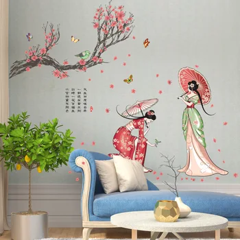 Çin Tarzı Retro güzellik Duvar Çıkartmaları Ev Dekor Sanat yaratıcı Vinil 3D duvar Kağıdı dekor kelebek sticker dekorasyon Çıkartmaları