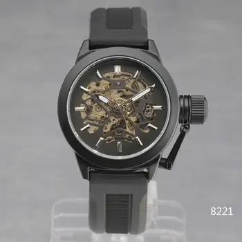 2016 Yeni Moda Mekanik İskelet Serin Saat Tasarımı Silikon Bant Wristwatchs İŞ Otomatik Kendinden Rüzgar Kol Saati Hediye
