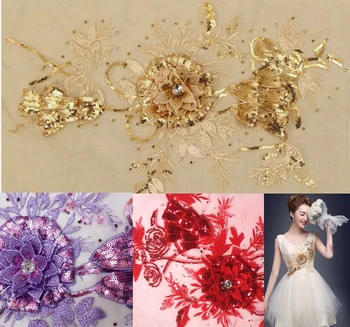 11 Renk Tırnak Boncuk Nakış Çiçekler 3D Yama Paillette Sahne Performansı Dantel Kumaş DİY Elbise Aplike Aksesuarları