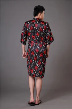Yeni Varış Siyah Kızıl Çin Erkek Saten Bornoz Yenilik Baskı Kimono Yukata Elbise Yaz Salonu Pijama S M L XL XXL XXXL