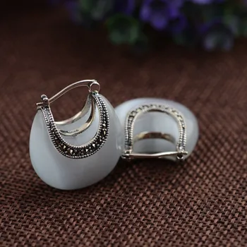 Kadınlar için BALMORA Gerçek Gümüş Takı Ay Şeklinde Opal Küpe Kadın Hediyeler Klasik Moda Takı MYS30235