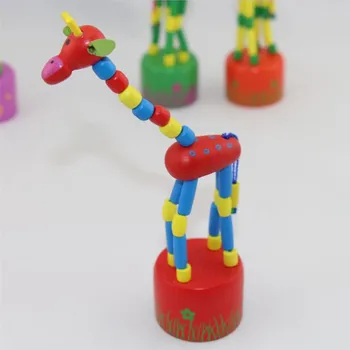 Ahşap Renkli Sevimli Ev Bahçe Partisi için Zürafa ahşap Oyuncaklar Dekorasyon Sallanan Roman Komik Swing Dans Karikatür Hayvan Bulmaca