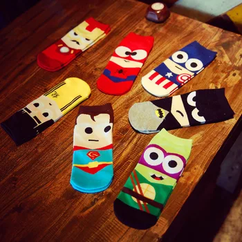 7 Renk Çorap Unisex Harajuku Çorap Hip Hop Ninja Batman, Süpermen, Örümcek Adam, Kaptan Amerika Avengers Kısa Yenilik Sokken Ayak Bileği