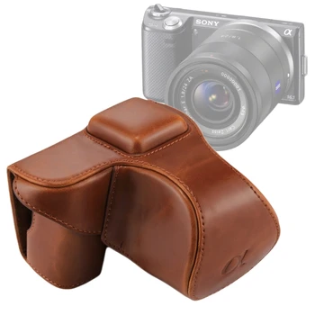 5R, Sony NEX için 16 Sony NEX İçin PULUZ yol alıyorsa Kamera Durum Tam Vücut PU Deri çanta Çanta-50mm/18-55 mm Lens Koruyucu Kapağı Askısı'E