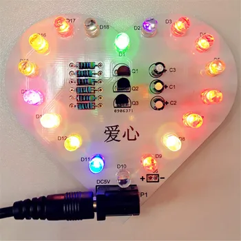 Devre Kiti Elektronik Eğlence Paketi DİY Kit Renkli Kalp Şeklinde Aşk Renkli Işık Elbise Yanıp sönen Flaş Işığı Döngüsü LED