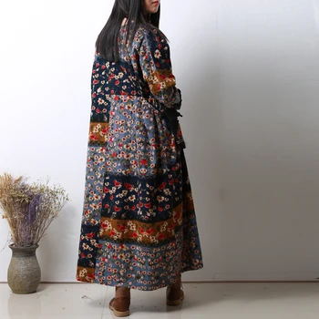 LZJN Uzun Kollu Sonbahar Elbise Kadın Çiçekli Elbise O-Boyun Artı Boyutu Pamuk Gömlek Elbise Yamalı Elbise Vestidos Elbise PX1862