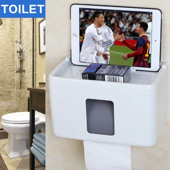 Ipad cep telefonu için raf ile düşünceli mutifunction banyo doku kutusu delme tuvalet kağıdı tutucu tuvalet kağıdı kutusu vs izle