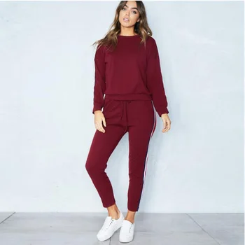 İki kolunu Ayarlayın 2018 Rahat Kadın Eşofman 2 Adet Dikey Çubuk Gevşek Stil Kadın Uzun pantolon Giyim Baskı
