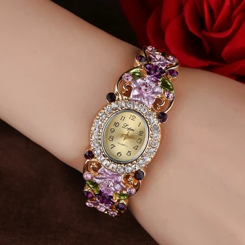 Lvpai Moda Lüks Altın Bilezik İzle Kadın Çiçek Taş Klasik Alaşım Kol Kadın Elbise Yeni Kuvars Saatler İzle