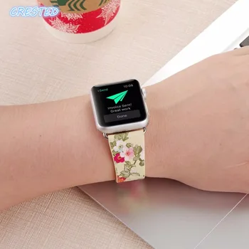 Apple Watch band 520/38 Çiçek Baskılı Çiçek Tasarım için ARMALI Deri İzlemek Bant Kayışı iwatch için Bilezik Bilek İzle 1 2
