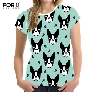 FORUDESİGNS T shirt Kadın Bull Terrier Fransız Bulldog Baskı T-shirt Gençler Karikatür Desen Üstleri Kız Kawaii Tişört