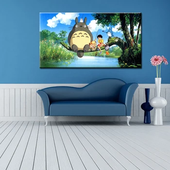 Modern Çizgi Sanat Resim Hayao Miyazaki Totoro Poster Duvar Çocuk Odası Duvar Resmi Ev Dekor Hediye için Hiçbir Çerçeve Boyama