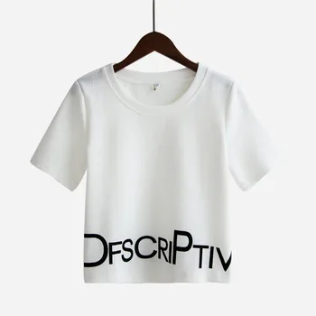 Kadın Yaz Beyaz Harf Baskılı T Shirt Seksi Kırpılmış Üstleri Çizgili Pantolon S65347R boyu Rahat Eşofman Buzağı +Set