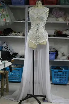Rhinestone Payetler Elbise Etek Kostümleri Kadın Şarkıcı Dans Sahne Seksi Parlak Altın Gümüş Giyim Mayo seksi