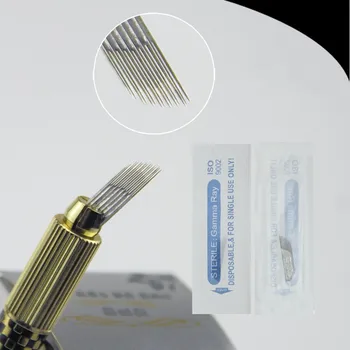 100pcs Çift Satır Manuel Kalem Bıçaklar İğneler Kalıcı Makyaj Kaş Microblading 15 pin 3D Nakış Dövme