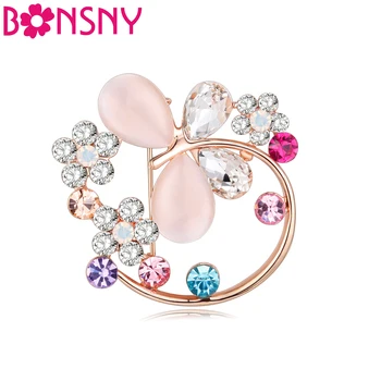Bonsny Kristal Opal Alaşım Çiçek Sepeti Broş Kadınlar İçin Düğün Pin Yaka 2017 Yeni Moda Takı Dekorasyon Eşarp Broş