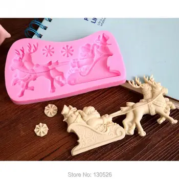 Noel Baba milu geyik Şeklinde Çikolatalı Şeker Jöle 3D silikon fondan dantel Kalıp pasta süsleme araçları, Pişirme kek Kalıbı