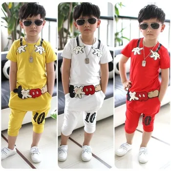 2 pamuk yaz Karakter kısa kollu çocuk kıyafetleri çocuk bebek giyim seti kırmızı sarı beyaz elbise-9Ages