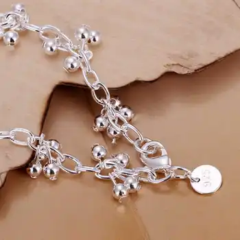 2017 Güzel Gümüş kaplama bileklik & bilezik 19cm zincir pürüzsüz Üzüm boncuk küçük top bilezik pulseira feminina takılar