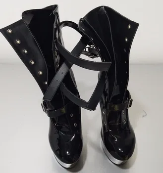 2018 moda kadın seksi siyah PU deri toka-kayış yüksek topuk platform pompalar ayakkabı çizmeler bayanlar umps ayakkabı 15cm ayak bileği ayak bileği