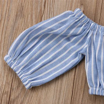 Moda Çocuk Giyim Yaz Kız Bebek Çizgili Off-omuz Üstleri Uzun Pantolon+Ilmek Rahat Kız Bebek Elbiseleri Elbise Çizgili