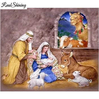 FS749 REALSHİNİNG 5d Elmas Mozaik Resim Tam Kare Elmas Elmas Çapraz Dikiş Nakış İsa'nın Doğum Desenleri Ev Sanatları