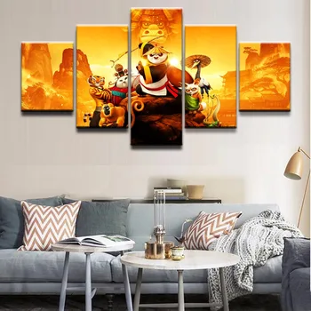 Tuval Posterler Ve Baskılar Üzerinde Modüler Duvar Sanat Resim Çerçevesi Modern Ev Dekorasyonu 5 Adet Film Kung Fu Panda 3 Karakter Resim