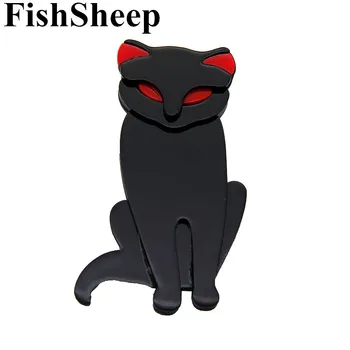FishSheep Kadın Akrilik Kedi Broş Ve Pin Kadın 2018 Moda Takı İçin Plastik Siyah Kediler Hayvanlar Broş Yaka Pin Reçine